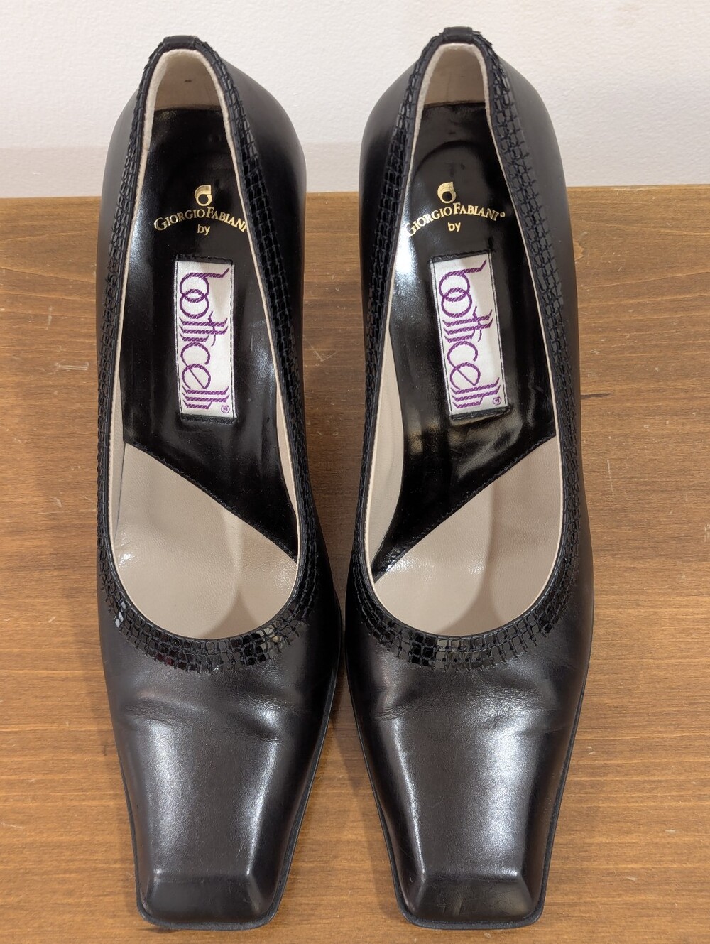Giorgio Fabiani x Botticelli Vintage Black Leather Square Toe Pumps